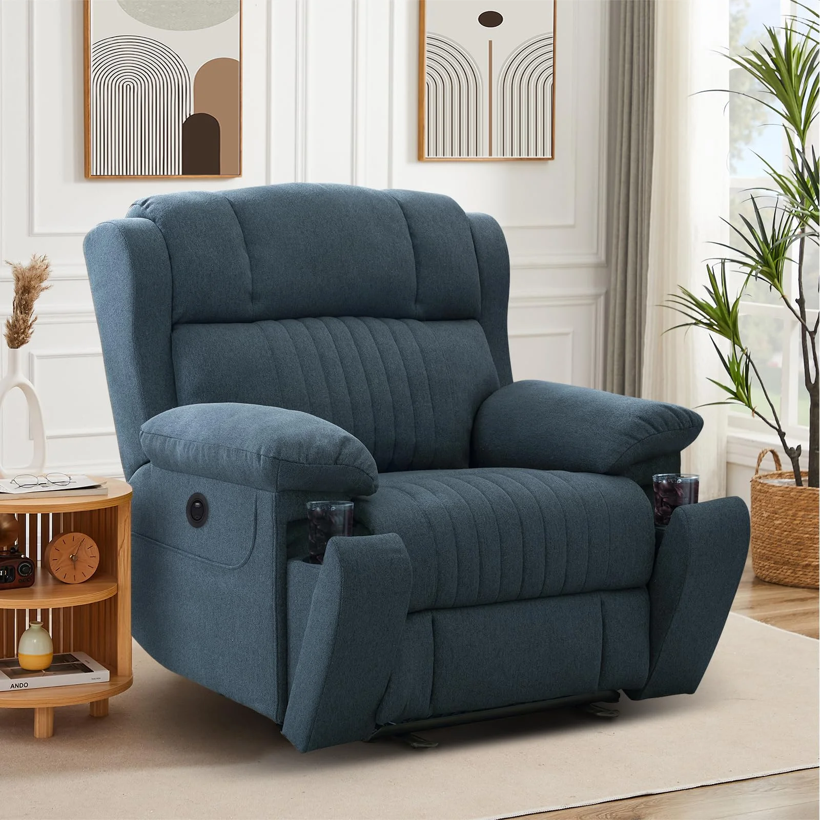 Consofa Fernsehsessel Elektrisch Verstellbar,Massagesessel mit Wärmefunktion,Relaxsessel mit Liegefunktion 2 Seitentaschen Getränkehalter,Schlafsessel mit Typ C & USB TV Sessel Für Wohnzimmer(Blau)