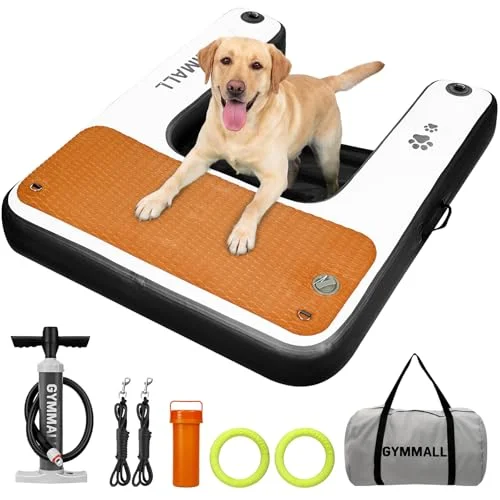 GYMMALL Aufblasbare Hundeplattform, Rampe Hund für Boote, Hunde Pool, Seen und Meer, rutschfeste Sicherheitsplattform, Eva-Hunderampe mit Schwimmleiter