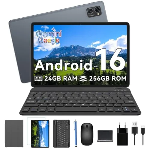 TABWEE Android 16 Tablet mit Tastatur und Stift, 24 GB + 256 GB (4 TB TF) | Ideal für Studium und Entertainment, Octa-Core, Gemini AI, Widevine L1, Tablet 10 Zoll, GPS, Face ID (4 Jahre Garantie)