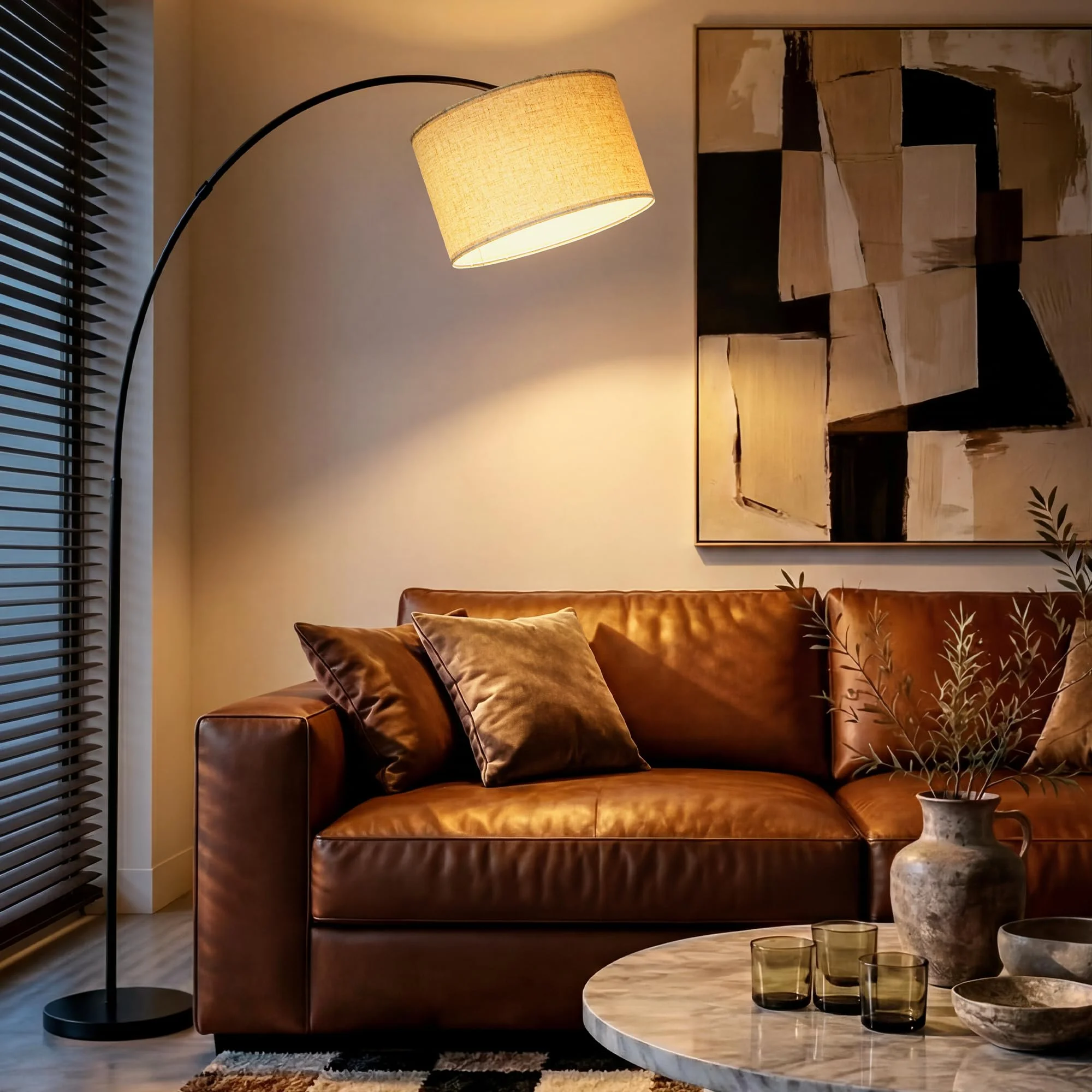 LuminexDesigns Bogenlampe Wohnzimmer 200cm Schwarz-Beige, E27 Stehlampe | Mit 80cm Ausladung, 320° verstellbarem Lampenkopf, Fußschalter, 3 Farbtemperaturen für Sofa Esstisch und Lesenecke OVEL FL21