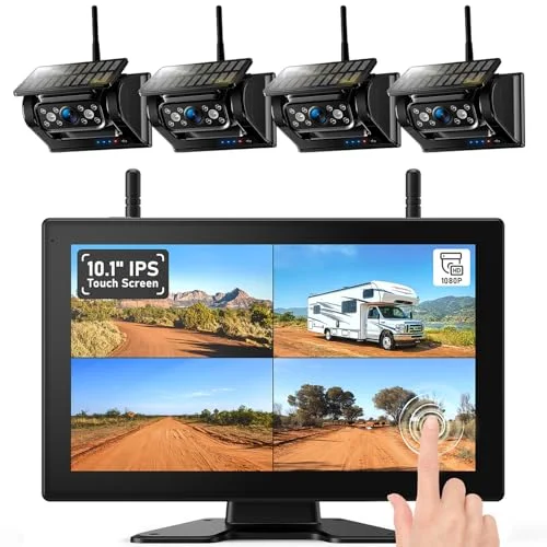 Rückfahrkamera Kabellos Solar Magnetische Rückfahrkameras Funk: 7“ 1080P Touchscreen IPS Monitor, 12000mAh Akku, 1-Min Einrichtung, IP69K Wasserdicht Rückfahrkameras für Wohnmobile,Anhänger und LKWs