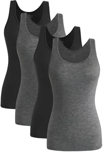 Knuffnee Damen Stretch Unterhemd Basic Tank Tops Workout Unterhemden Tops 4er Pack
