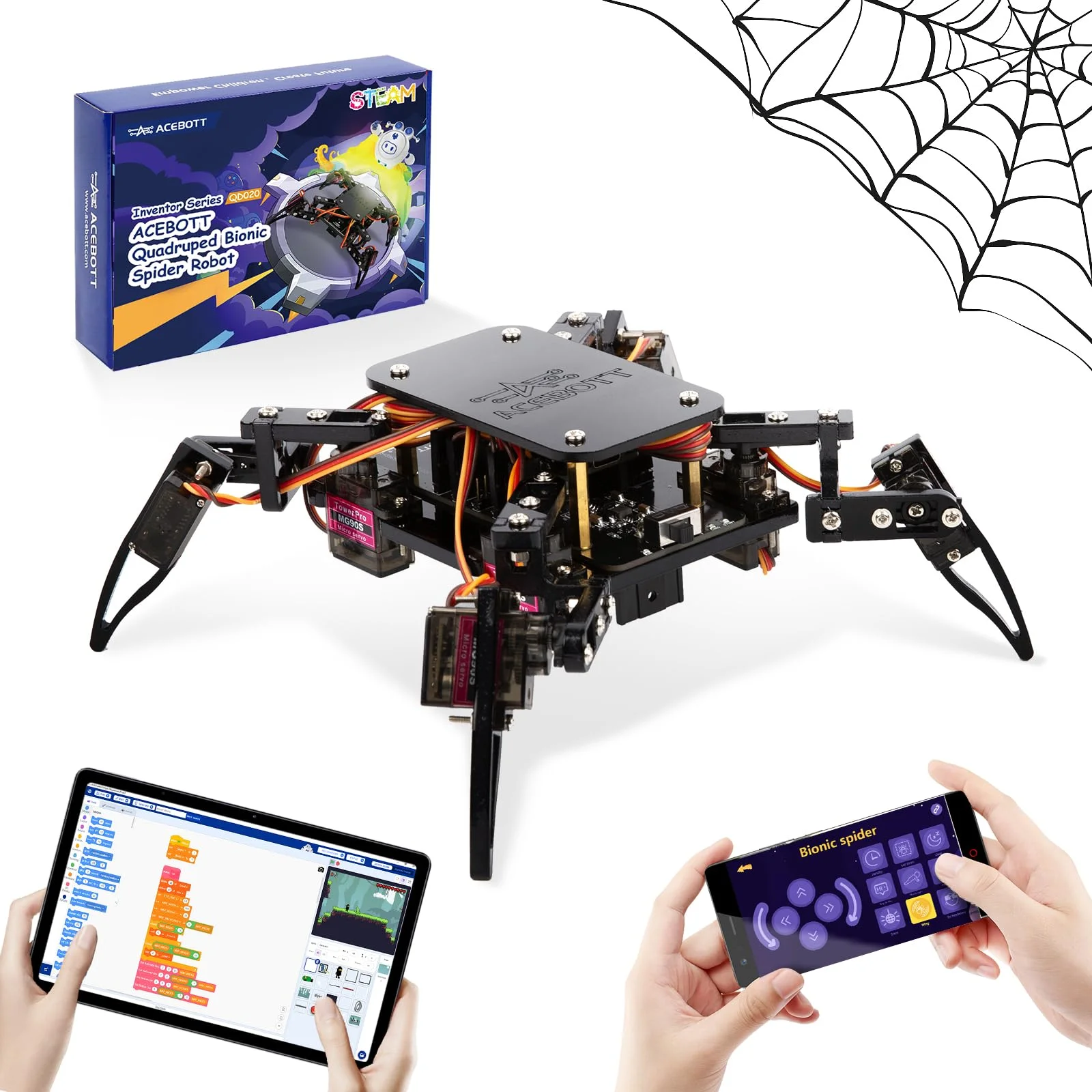 STEM Toys Programmierbares bionisches Spinnenroboter-Set, Wissenschaftsset für Kinder im Alter von 8–12 Jahren, DIY-Robotik-Bauspielzeug für Teenager, App-Fernbedienung, Jungen-Geburtstagsgeschenk
