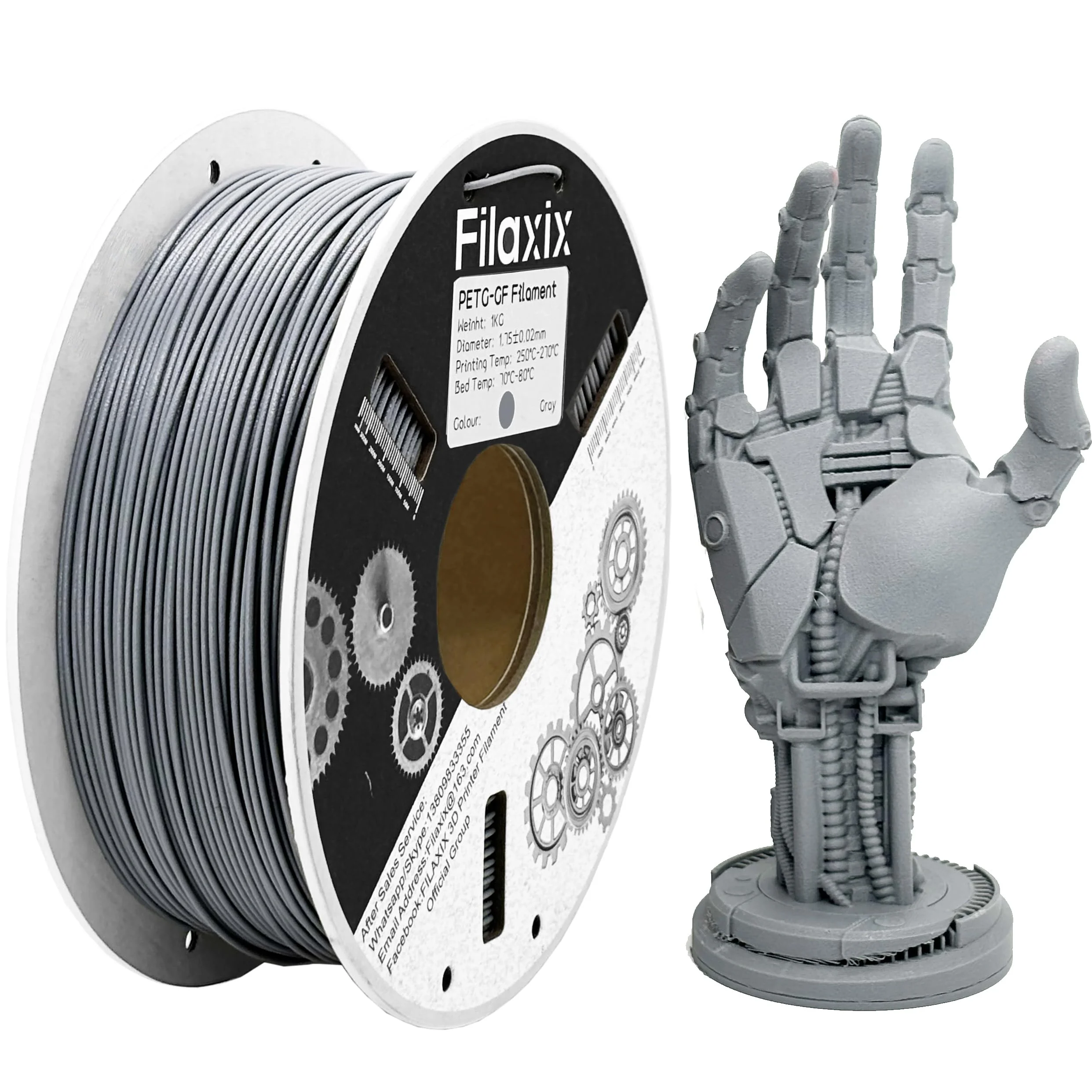 Glasfaser PETG Filament 1,75mm,Hohe Steifigkeit & Festigkeit,Ausgezeichnete Dimensionsstabilität,Witterungsbeständig & Haltbarkeit,Kompatibel mit Bambus LAB,QIDI 3D-Drucker,1 KG,Grau