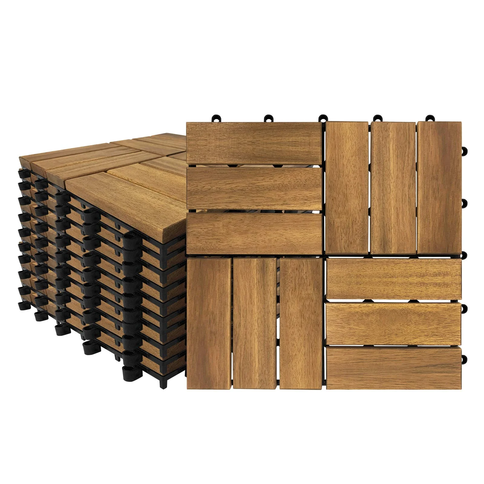 HENGMEI Holz Terrassenfliesen 30x30 cm mit Klicksystem Wetterfest Pflegeleicht mit Drainagesystem- 55er Set für 5 m² Holzfliesen mit Drainagesystem für Balkon, Garten, Terrasse- Modell B