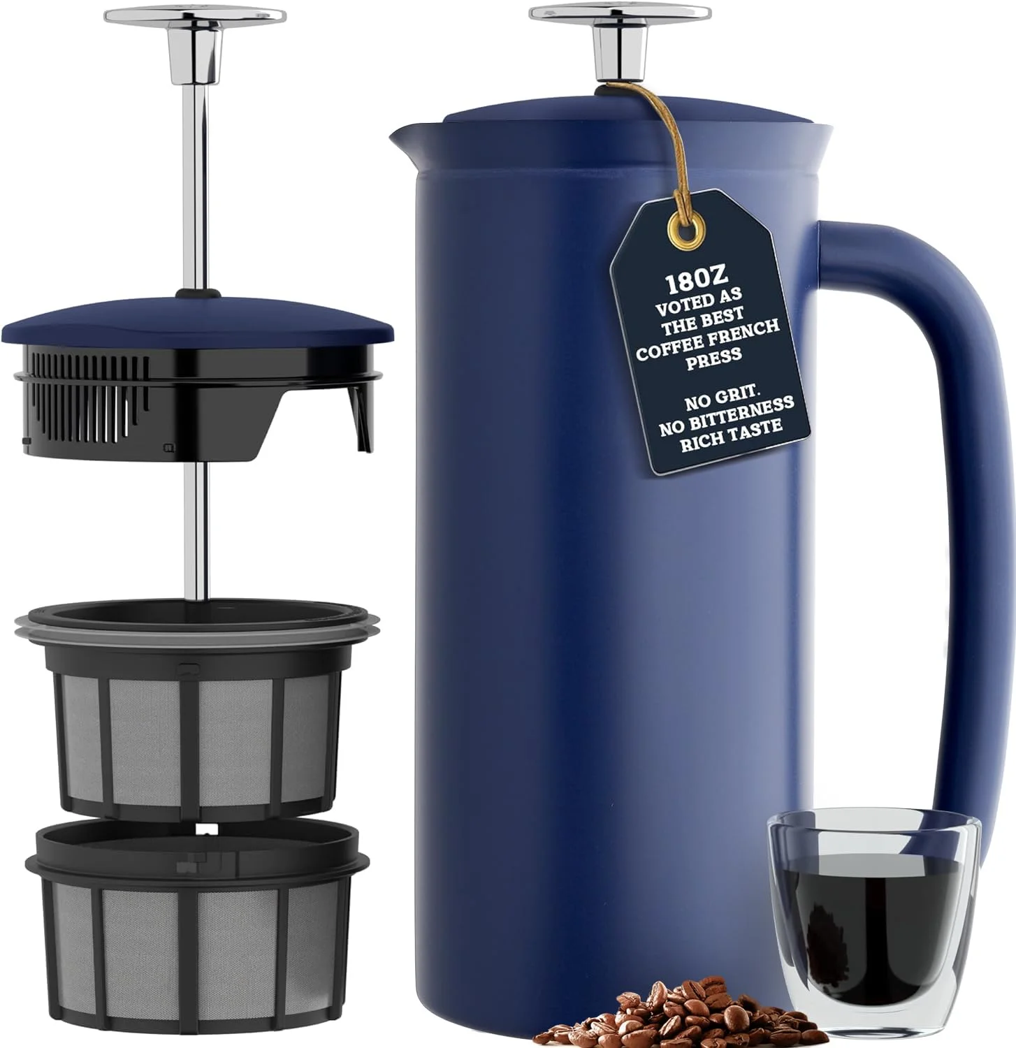 ESPRO P7 French Press, doppelwandig isoliert, Edelstahl, 530 ml, Blau | Doppel-Mikrofilter fuer grießfreien Kaffee. Doppelwandig isoliert, haelt Getraenke lange heiss.