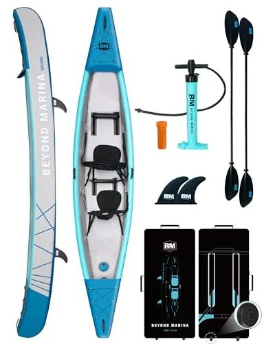 BEYOND MARINA aufblasbares Kajak für 1, 2, 3 Personen, Drop-Stitch Tandem Kayak Set für Erwachsene mit Paddeln, Sitzen, Pumpe, Finne & Tragetasche, robust & vielseitig, 380cm,420cm,460cm