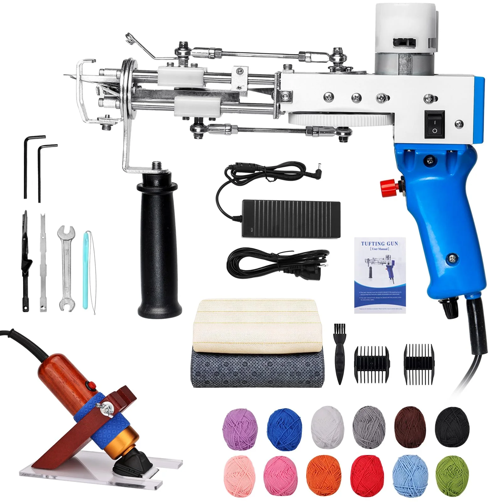 ZOWWFAST Tufting Gun Set mit Teppich Trimmer & Garn & Tufting Tuch, Teppich Tufting Pistolen Set für High-Speed Weben von Teppichen, Tufting Machine Kit DIY Tools -Blau