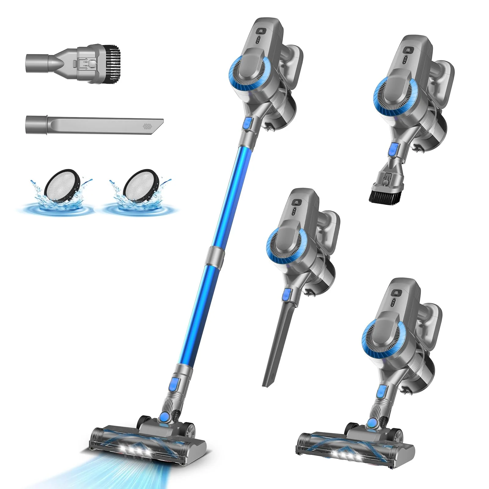 Akku Staubsauger, 30000Pa/55Min Staubsauger Kabellos, Anti-Tangle-Bürste und Selbststehend, Ultraleichter Handstaubsauger akku vacuum cleaner Stielstaubsauger für Teppichen, Hartboden, Tierhaare