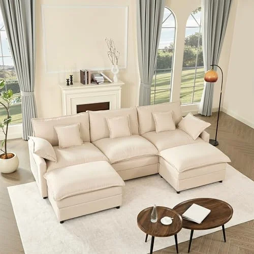 Litbird U-förmiges modulares Sofa 3-Sitzer Ecksofa mit Hocker, tiefes Sitzdesign, Cloud Couch für Wohnzimmer