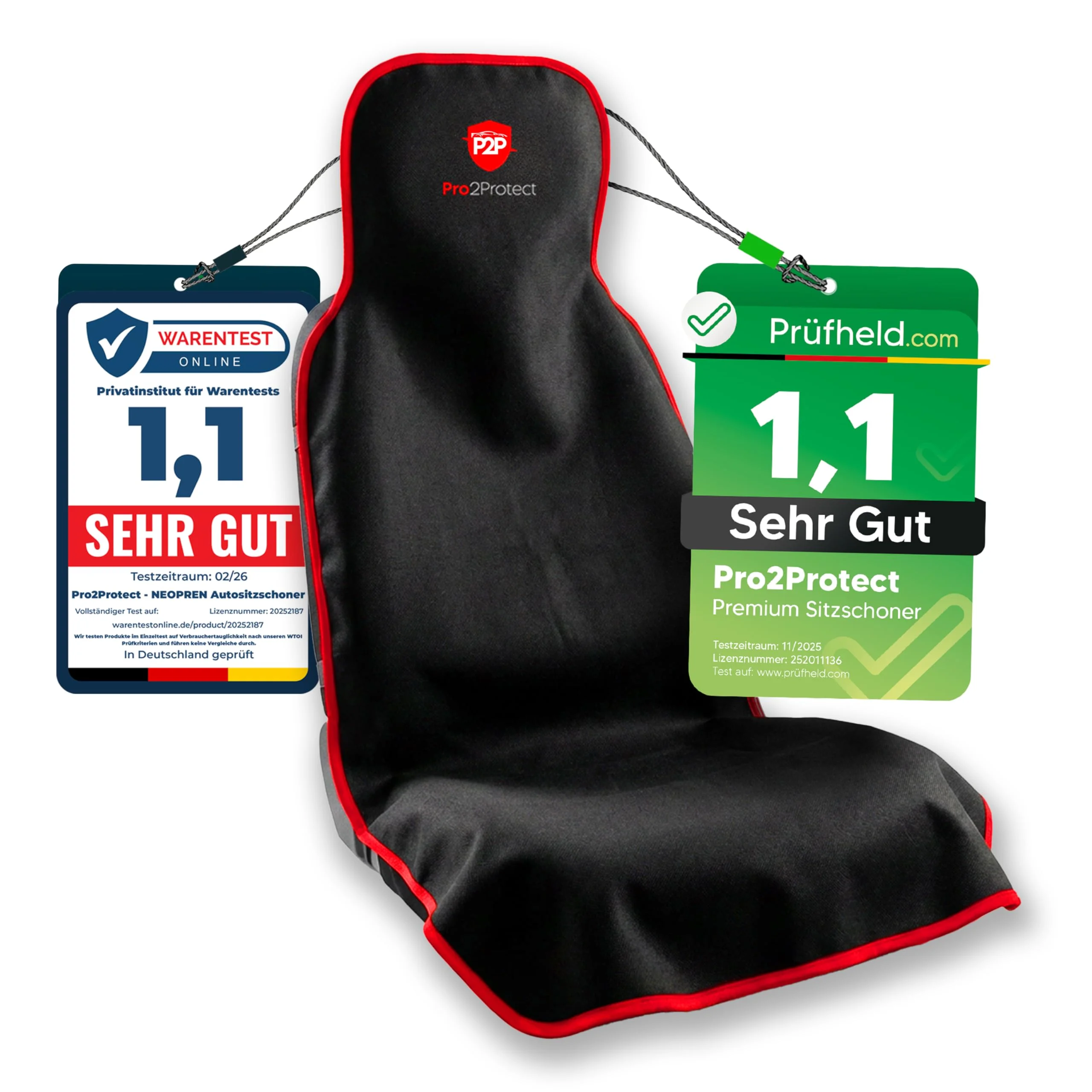Pro2Protect® NEOPREN [2X Test SEHR GUT] Autositzschoner Vordersitze | WASSERDICHT | Autositzbezüge Sitzauflage Sitzbezüge Schonbezug Nicht Seitenairbagfähig Sitzschoner Auto Zubehör Innenraum Gadgets