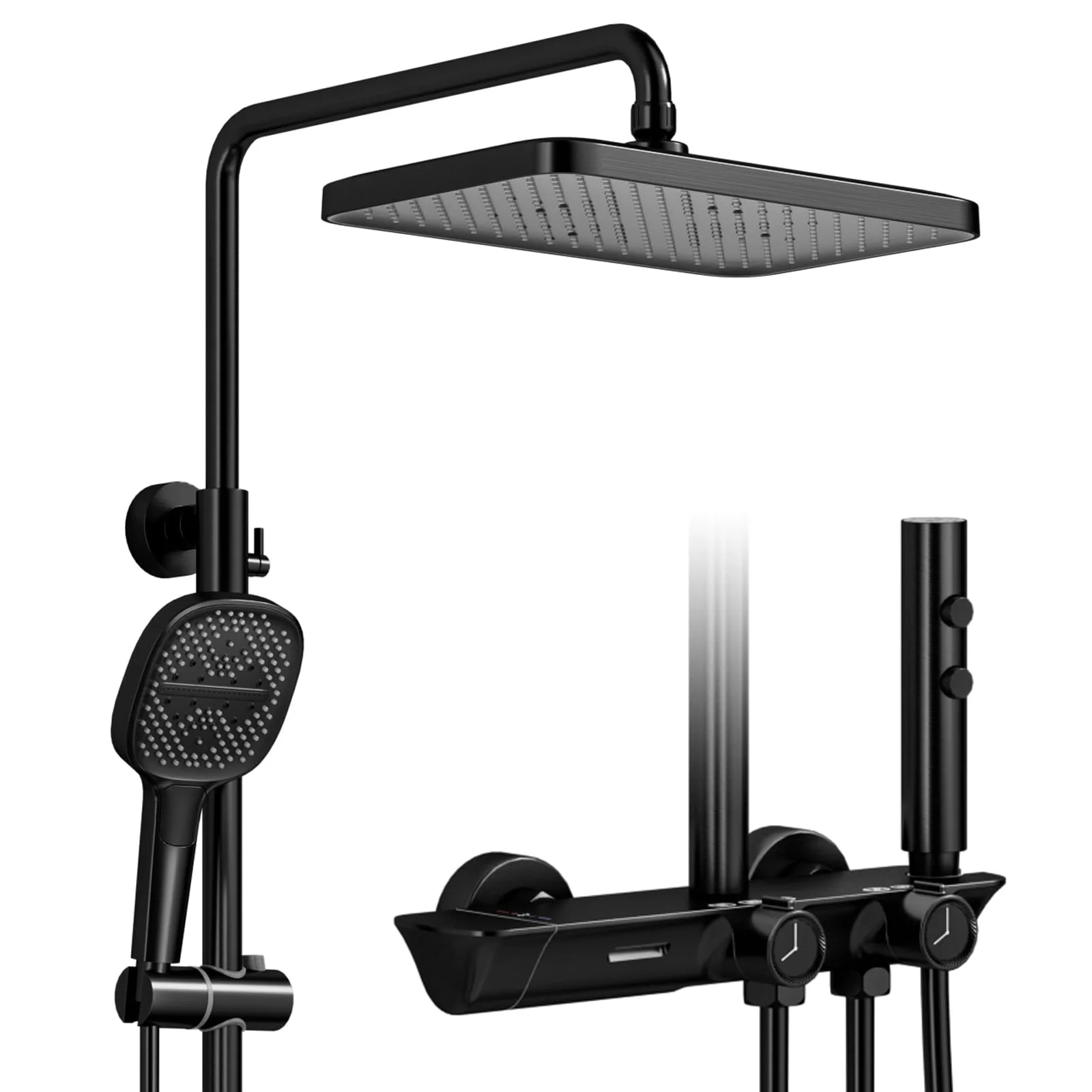 OihPaw Duschsystem, Schwarz-Duschsystem mit Thermostat, Dusche komplett | 4-in-1-Duschsäulen-Set mit 320 × 220 mm großer Regendusche, Duschset mit Duschkopf, Duschgarnitur mit Regendusche