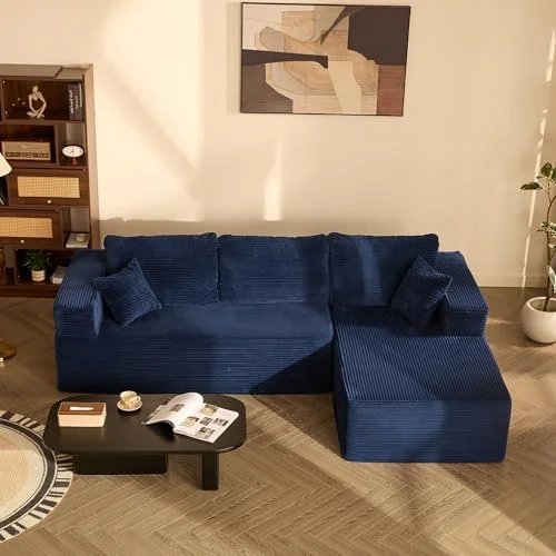 Litbird Modulares Ecksofa mit L-Form und Schlaffunktion, vollgepolstertes Sofa mit Memory-Schaum und Cordstoff, Schlafsofa für Wohnzimmer