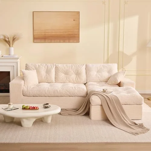 Litbird 3‑Sitzer Ecksofa Schwarz – Modulares Sofa mit Recamiere, Cordstoff Bezug, Schlafsofa & Relaxsofa, Wohnzimmer Sofa ohne Montage, 3‑Sitzer Sofa für geräumiges Wohnzimmer
