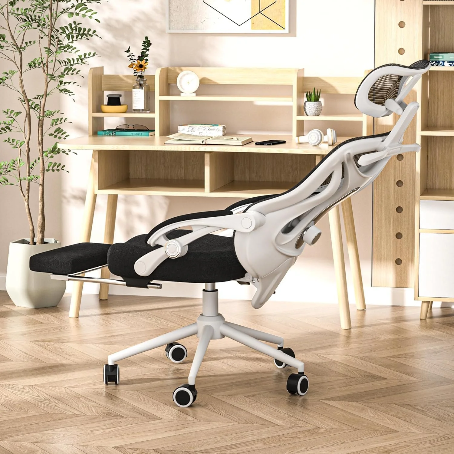 CYKOV Ergonomischer Homeoffice Stuhl 90-160° Rückenlehne 150kg+ Fußstütze | 90-160° Verstellbare Rückenlehne, 5cm+3cm Verstellbare Lendenwirbelstütze, 12cm+60° Verstellbare Kopfstütze, Rückenschmerzen