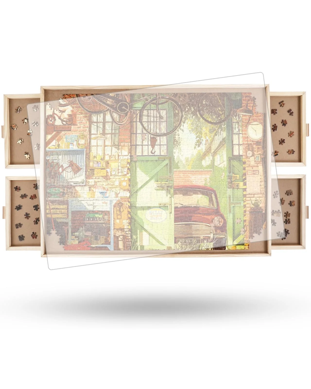 2000-Teile-Drehbares Puzzlebrett mit Schubladen und Abdeckung, 102 x 72,4 cm Tragbarer Holz-Puzzletisch für Erwachsene, Lazy Susan Drehbrett, Geburtstagsgeschenk für Mama