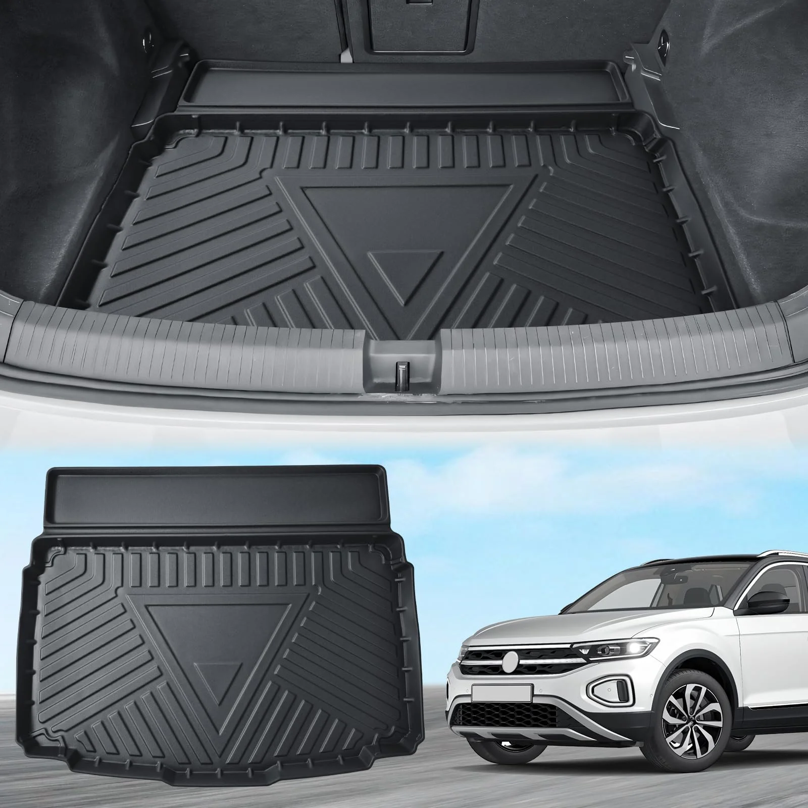 ECOZEN kofferraumwanne für VW T ROC 2018-2025 [unterer Ladeboden] TPE Original 3D-Scan untere Kofferraummatte, wasserdicht Laderaumwanne Hohe Passform Hoher Rand Volkswagen Tange t ROC Zubehör
