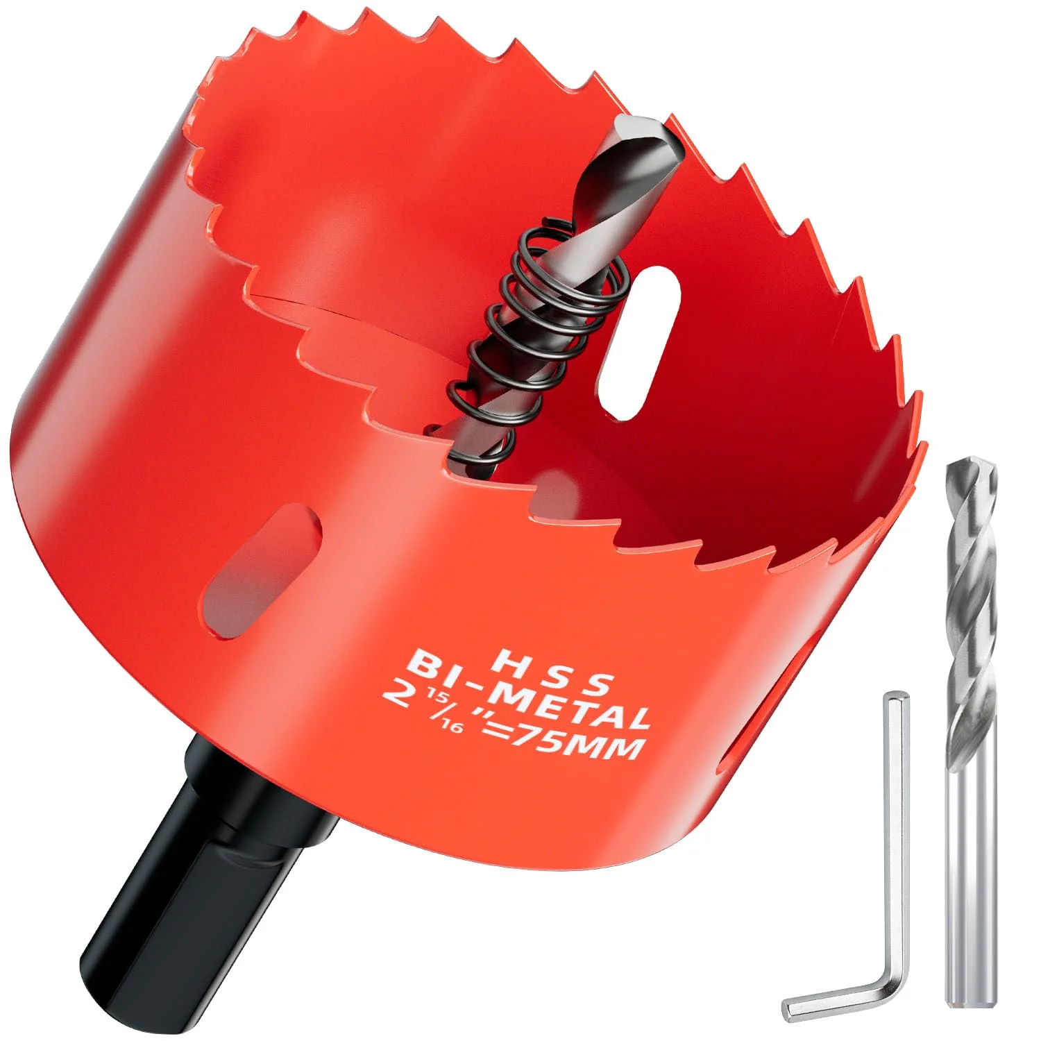 Lochsäge Bohrkrone 75mm aus HSS Bimetall - Hochleistungs Lochfräse und Lochkreissäge mit Dreieckgriffadapter und Zentrierbohrer für Holz, Kunststoffe, Metall, Trockenbauwände, Rigips und Kaminrohre