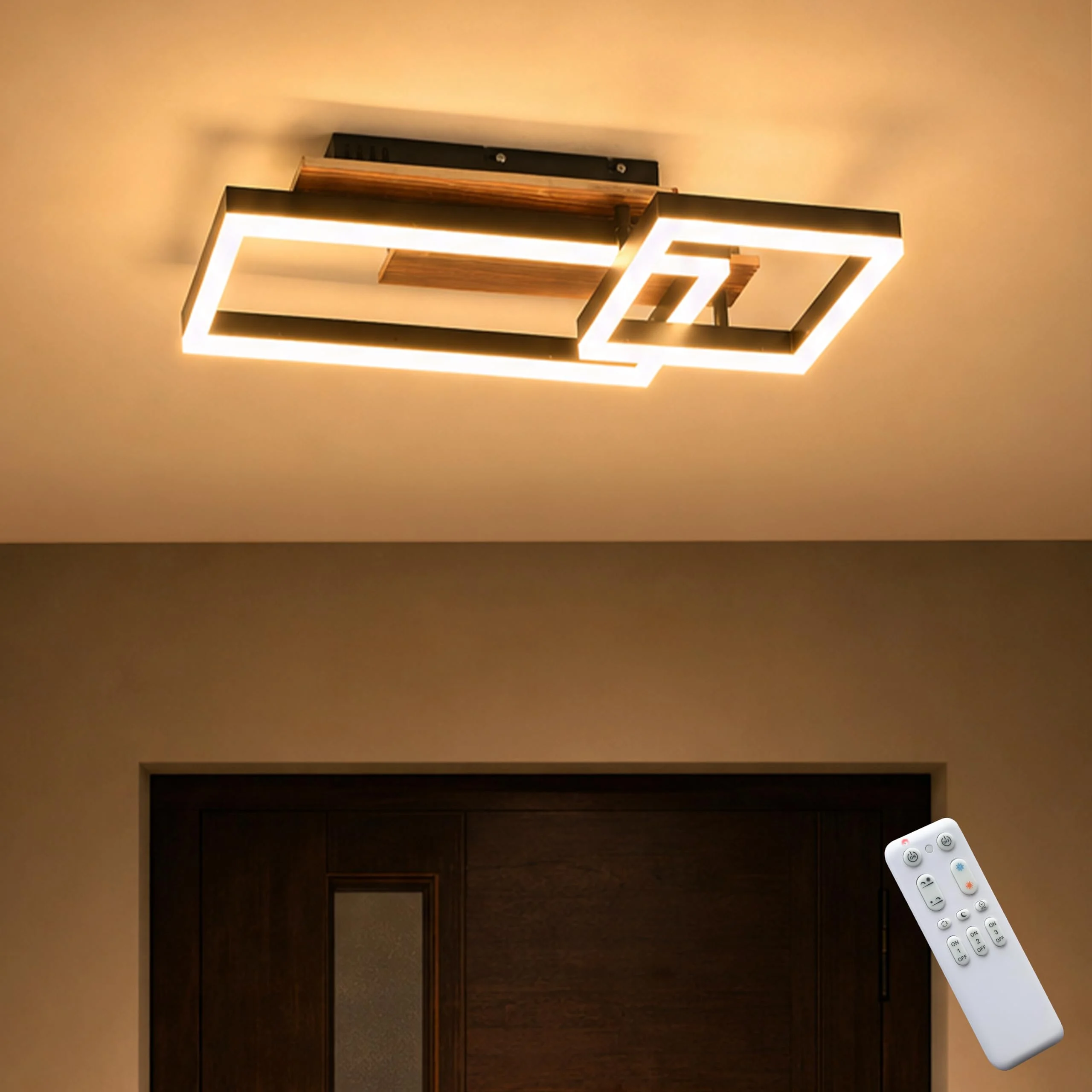 LED Deckenleuchte Schlafzimmer Dimmbar Massivholz schwarz 35 W50cm 3500lm | Fernbedienung/Mobile APP, Farbtemperatur 3000-6000 K, Helligkeit 3-35 W, 3 W Nachtlicht, Memory-Funktion, Timer-Funktion