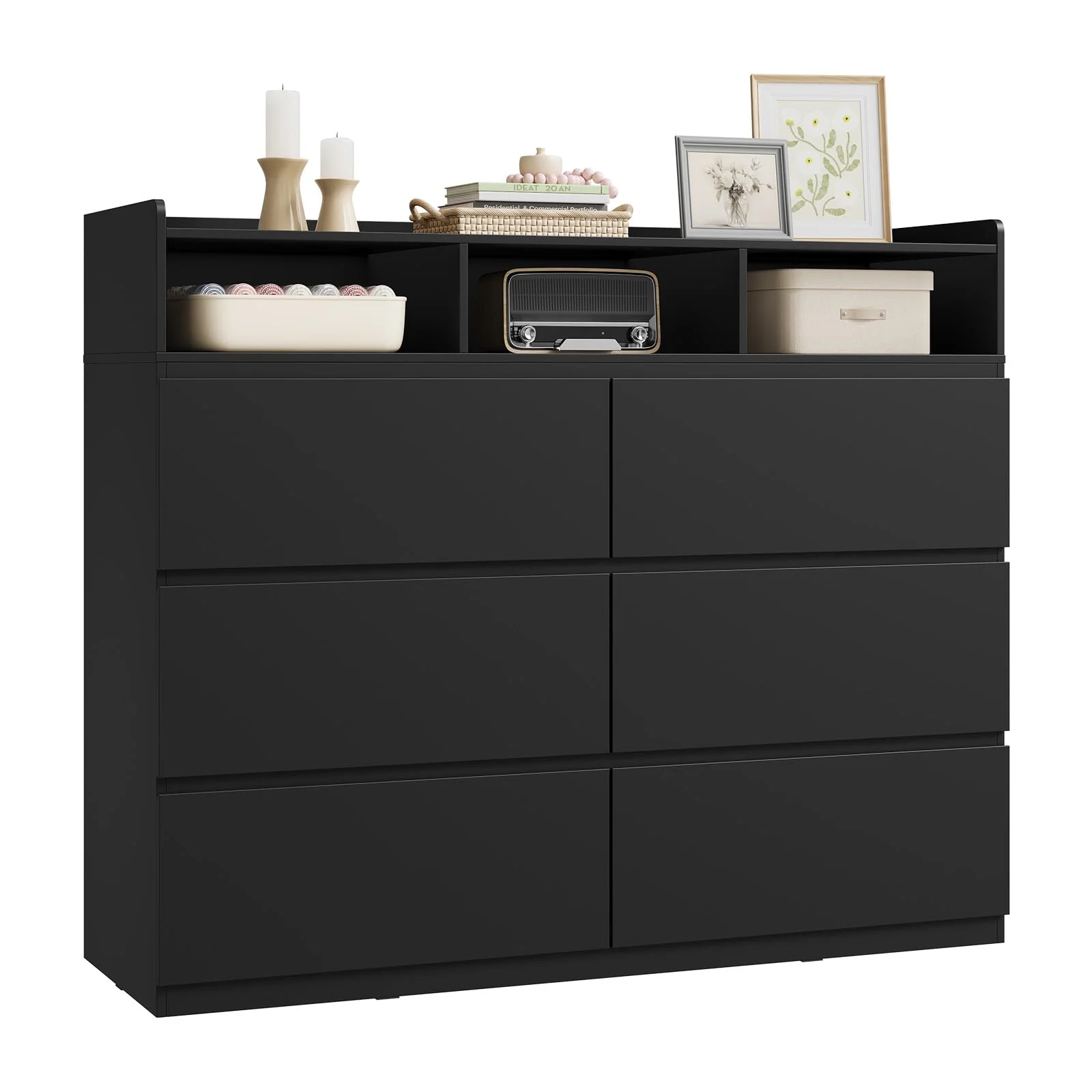 WOLTU Kommode, mit 6 Schubladen und 3 offenen Fächern, Moderner Schubladenschrank, für Schlafzimmer Wohnzimmer Flur, aus Holzwerkstoff, 120x40x100 cm