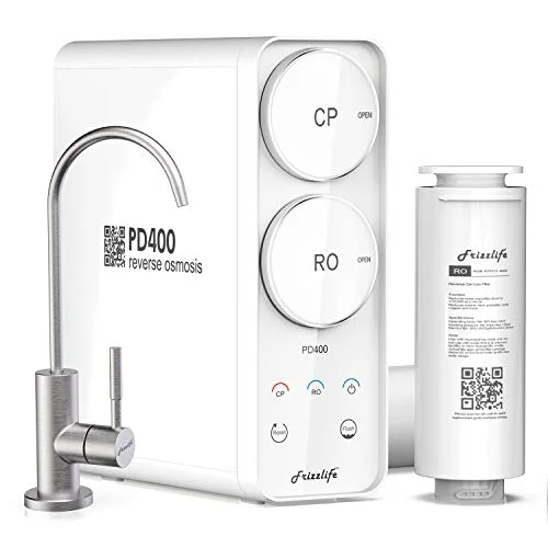 Frizzlife Umkehrosmoseanlage Trinkwasser-Filtrationssystem,kein wassertank, schnelle Drehung RO Filter –1,5:1 Pure to Drain – reduziert TDS, kompakte Fußabdruck, EU Tech Support