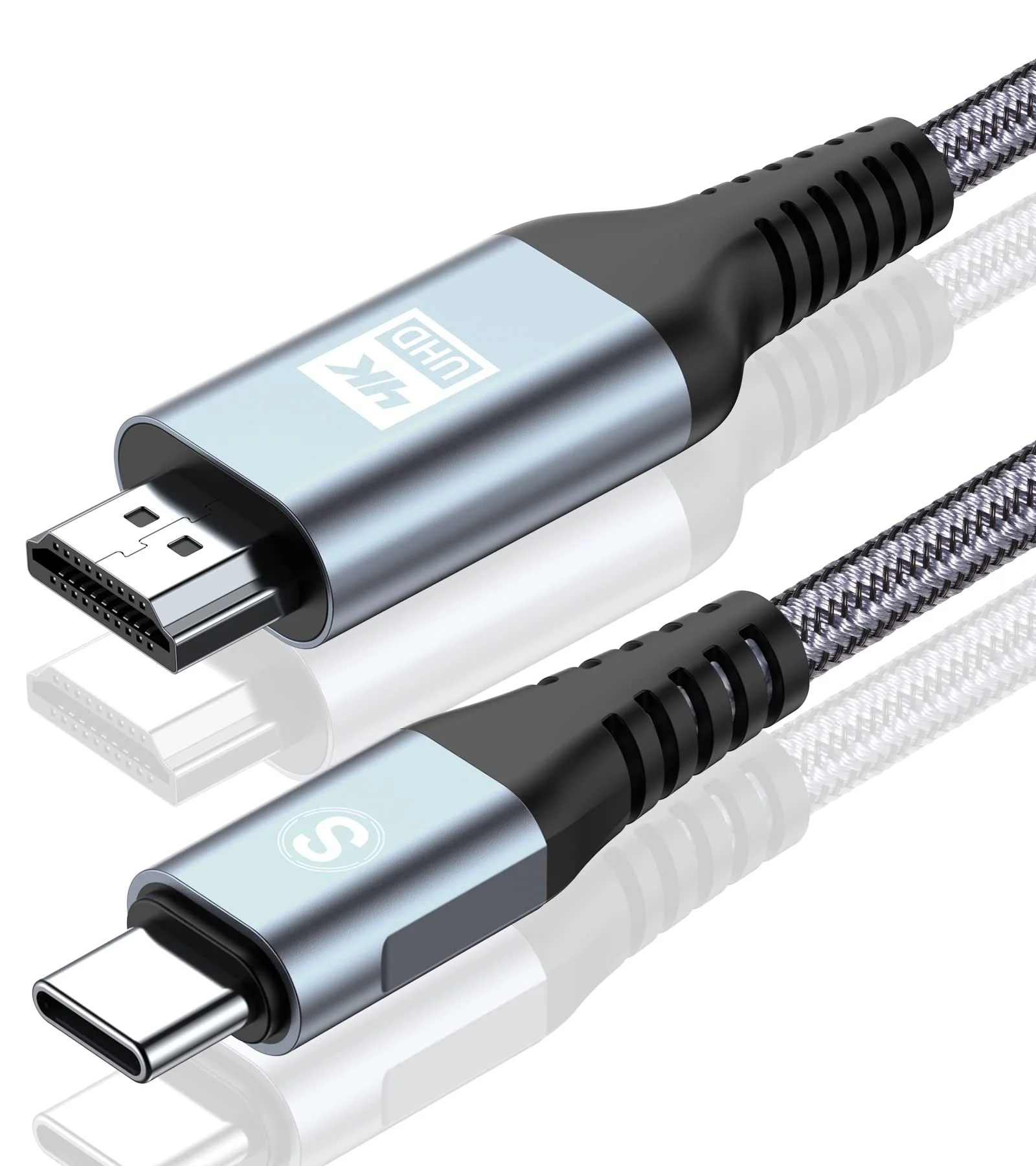 sweguard USB C auf HDMI Kabel 4K 0.5M,USB Typ C zu HDMI UHD Kabel Geflochten Thunderbolt 3/4 Adapter Kompatibel für iPhone 17/16/15 Pro Max,MacBookPro/Air,iMac,Samsung S25 S24 S23,Surface (Grau, 0.5M)