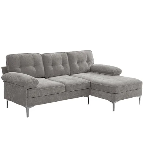DUANDUAN Ecksofa 3-Sitzer Sofas 210cm breit Polsterecke mit Federkern Kissen und Rückenlehnen abnehmbar und waschbar - Chaiselongue beidseitig montierbar Couch L-Form fürs Wohnzimmer