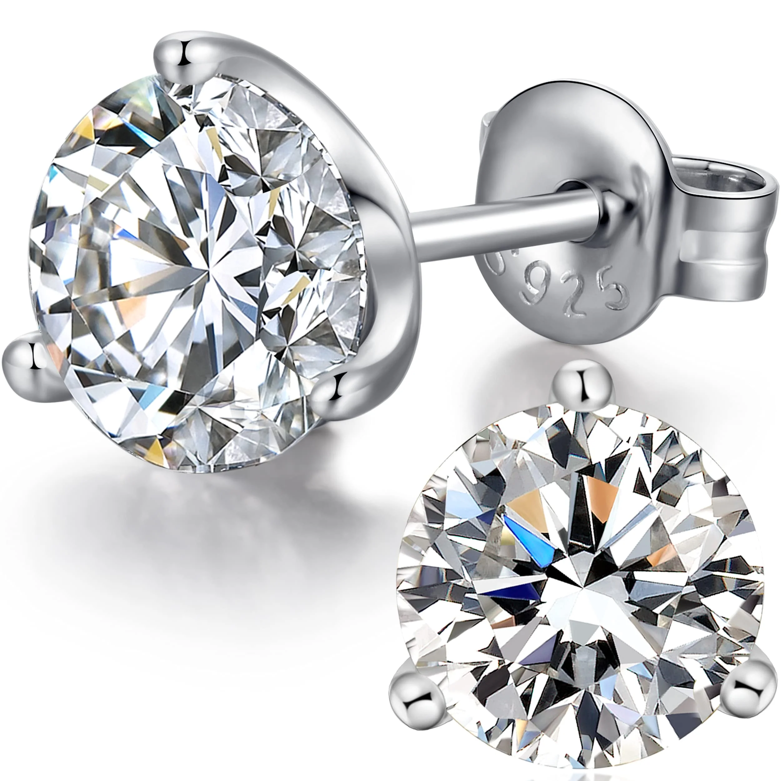 Miaofu Ohrringe 18K Weißgold plattiert 925 Sterling Silber Rundschliff und Prinzessinnenschliff Zirkonia Ohrstecker I Swaro-vski Zirkonia Ohrringe Größe 3mm-8mm Feines Schmuck für Damen Herren