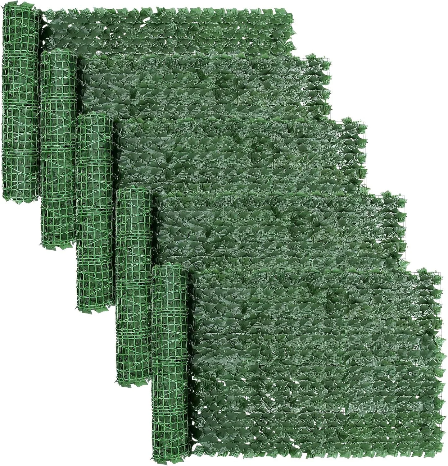 Künstlicher Efeu-Zaun, Künstliche Efeu Hecke Sichtschutz, Efeublatt, Sichtschutz Rankgitter Rolle, Balkon Sichtschutz für Outdoor Garten Wandmatte Dekoration, 1 x 3M (Grün-5pc)