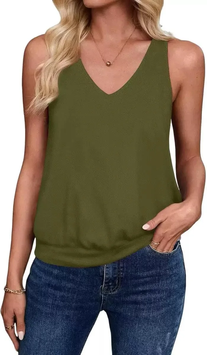 BUNSLOOM Tank Top Damen Basic Sommer Tops Ärmellose Oberteile V-Ausschnitt T Shirt Elegant Oberteile