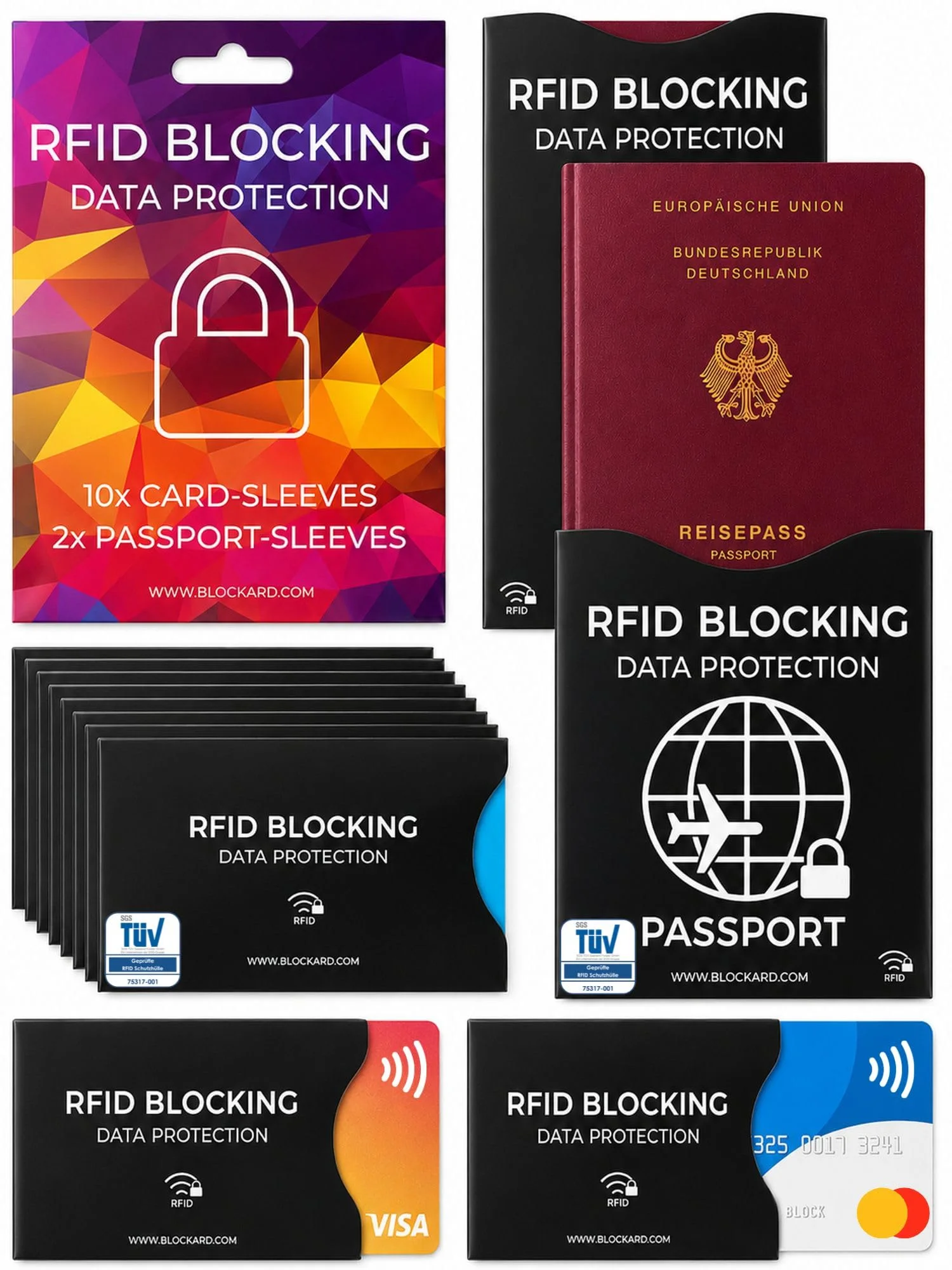 TÜV geprüfte RFID Blocker Kartenhülle Kreditkarte EC Karte NFC Schutzhülle | 12 Stück Kreditkartenhülle Scheckkartenhülle Bankkarten EC Karten Reisepass Ausweis Kreditkarten Datenklau Kartenschutzhülle