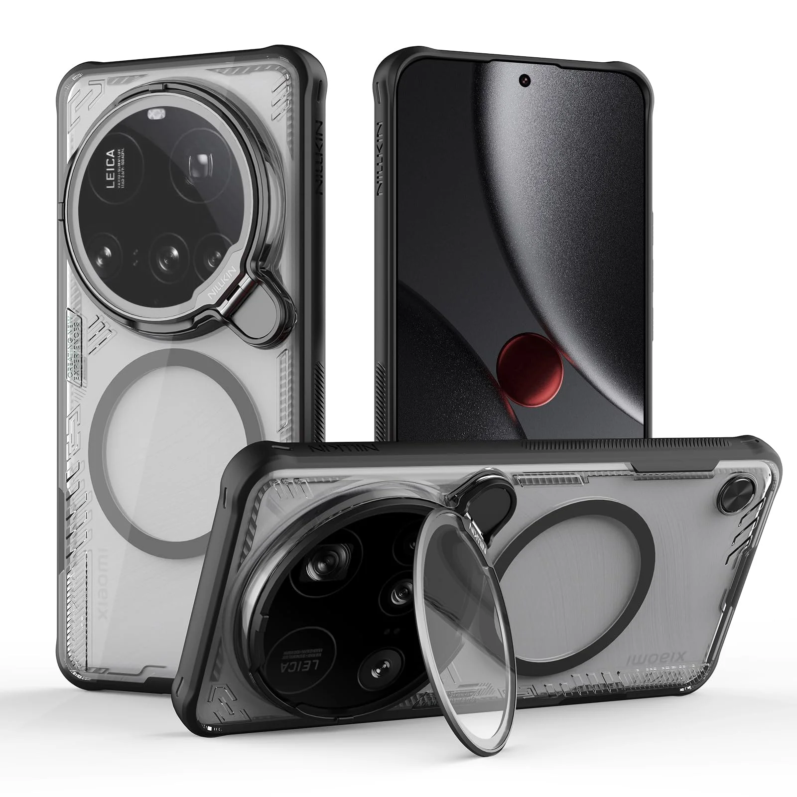 Nillkin für Xiaomi 15 Ultra Hülle MagSafe mit Transparent Kameraschutz& Ständer,Nie Vergilbung TPU+PC Handyhülle,[Stoßfest 360 Grad][Komfortables Gefühl],Transparent Schwarz