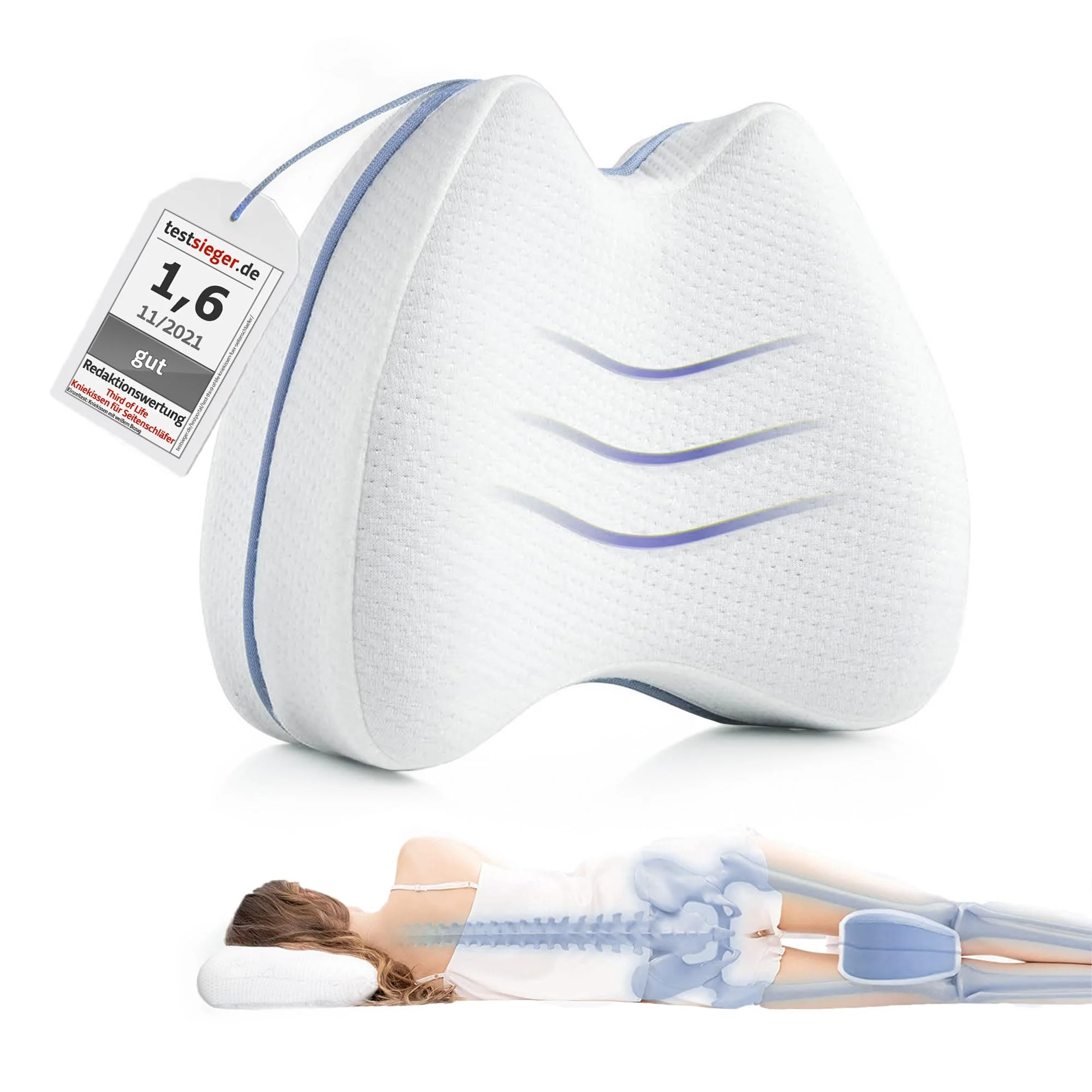 Kniekissen für Seitenschläfer, Orthopädisches Bein-Kissen aus Memory-Foam | Ergonomisches Lagerungskissen für eine optimale Schlafhaltung, Viscoelastischer Schaum, Atmungsaktiver und waschbarer Bezug