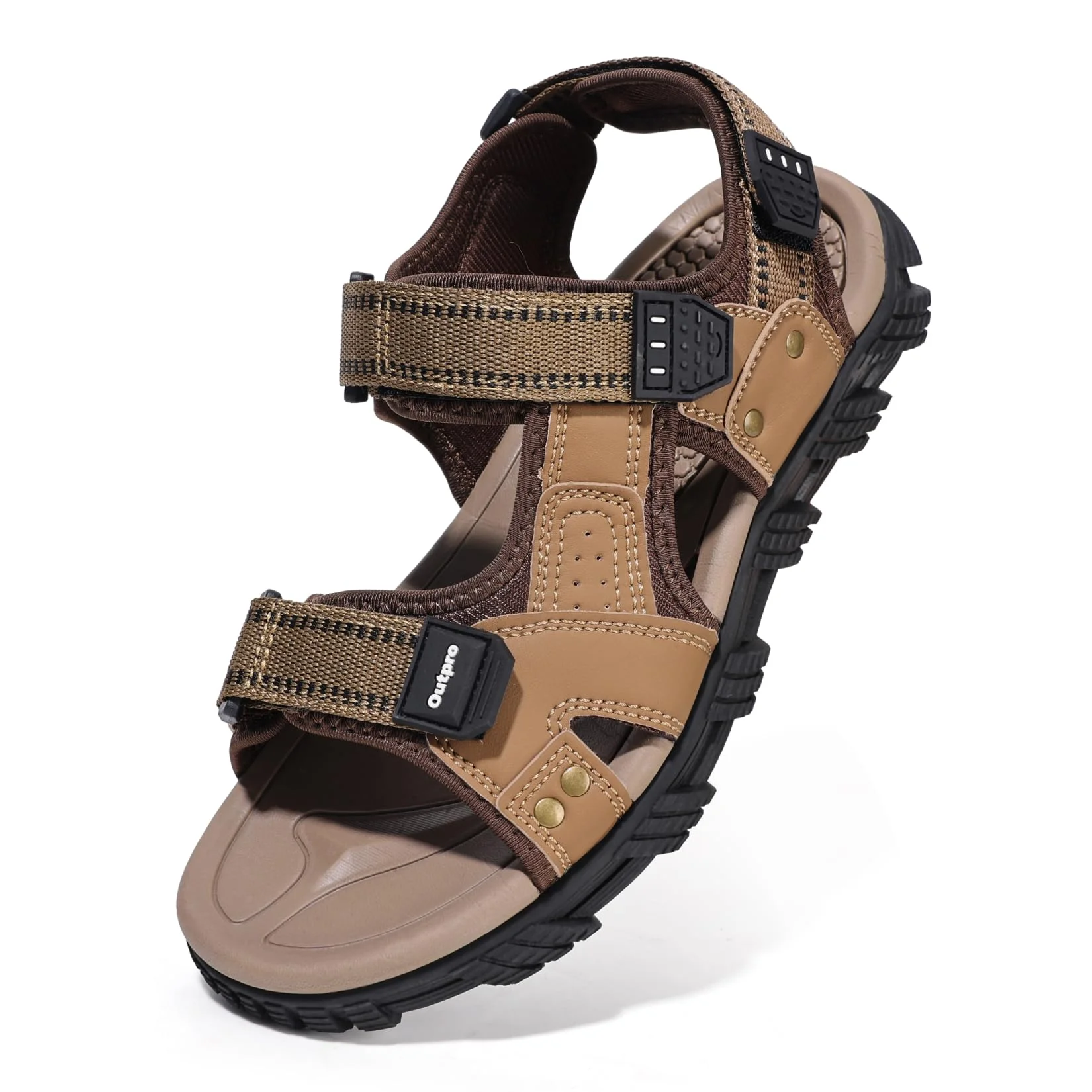 OutPro Herren Wandersandalen Sport Sandalen Wasserdichte Bequeme Ledersandalen Sandale verstellbare Outdoorsandalen