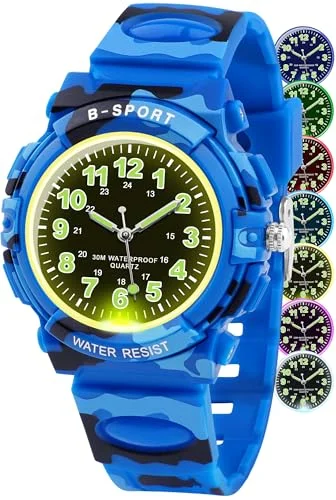 GUUMUXIN Analoge Kinderuhr mit Bunten Lichtern für Jungen und Mädchen, 30M wasserdichte Lernuhr TPU Armband Outdoor Sportuhr für 5-16 Jahre