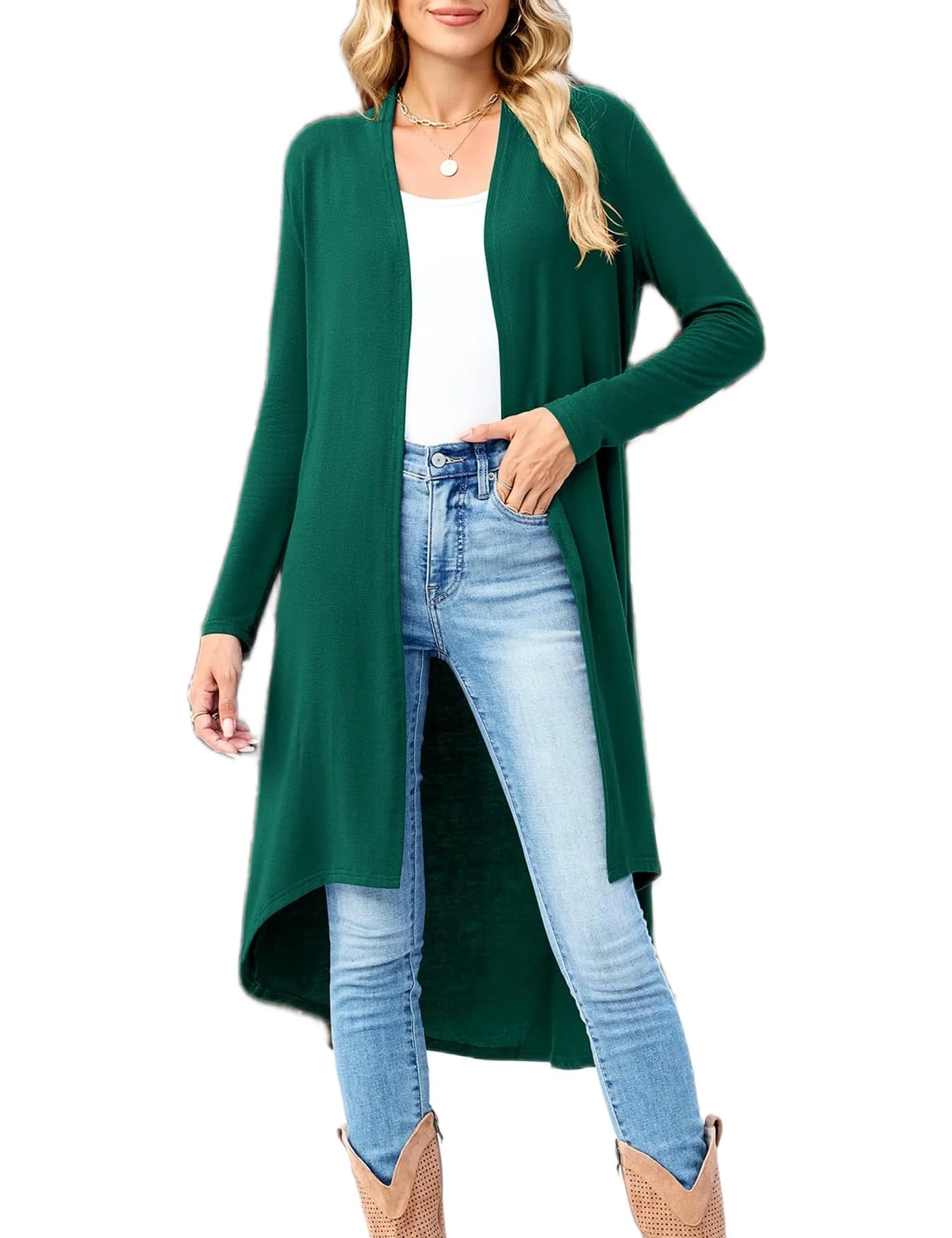 BDTECAOR Strickjacke Damen Lang Leicht Cardigan Casual Langarm Mantel 2026 | Sommer,Open Front,Maxi Strickjacken mit Asymmetrischer Saum