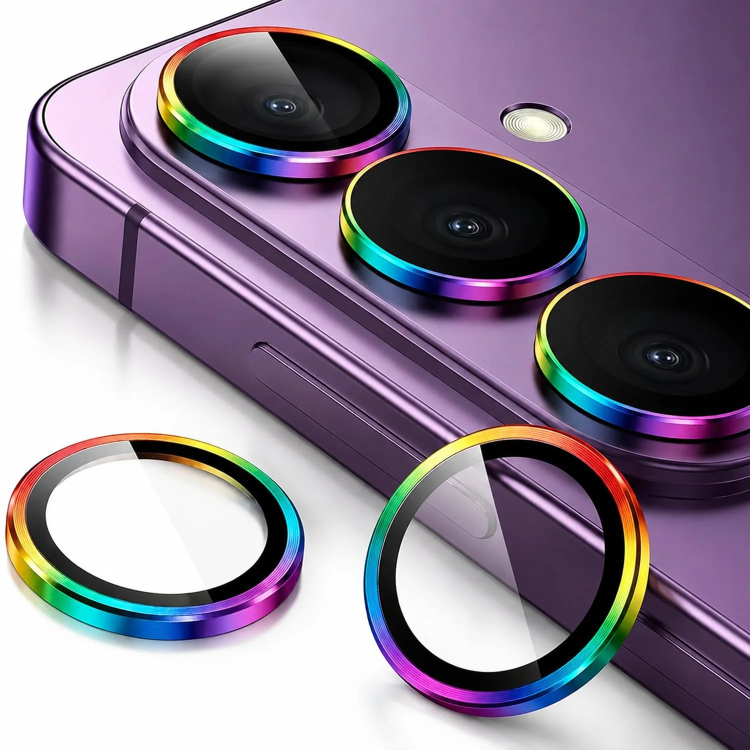Jurqqer für Samsung Galaxy A57 / A37 5G 2026 Kameraschutz – 9H Saphirglas & Flugzeug-Aluminiumlegierung, Kratzfest, Blasenfreie Montage, Ultraflach, HD Klar und Hüllenkompatibel, Irisierende