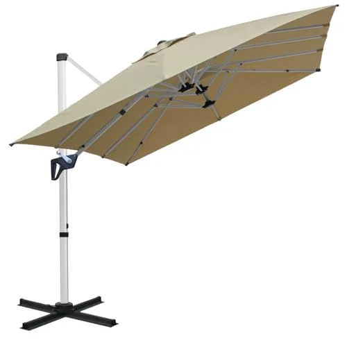 RANSENERS Ampelschirm Rechteckig 400 x 240cm, Doppelsonnenschirm, Drehbar 360°, Neigbar 0°-90°, Extra-Dicker Gewebe, UV50+, für Garten, Terasse, Cafe, im Freien