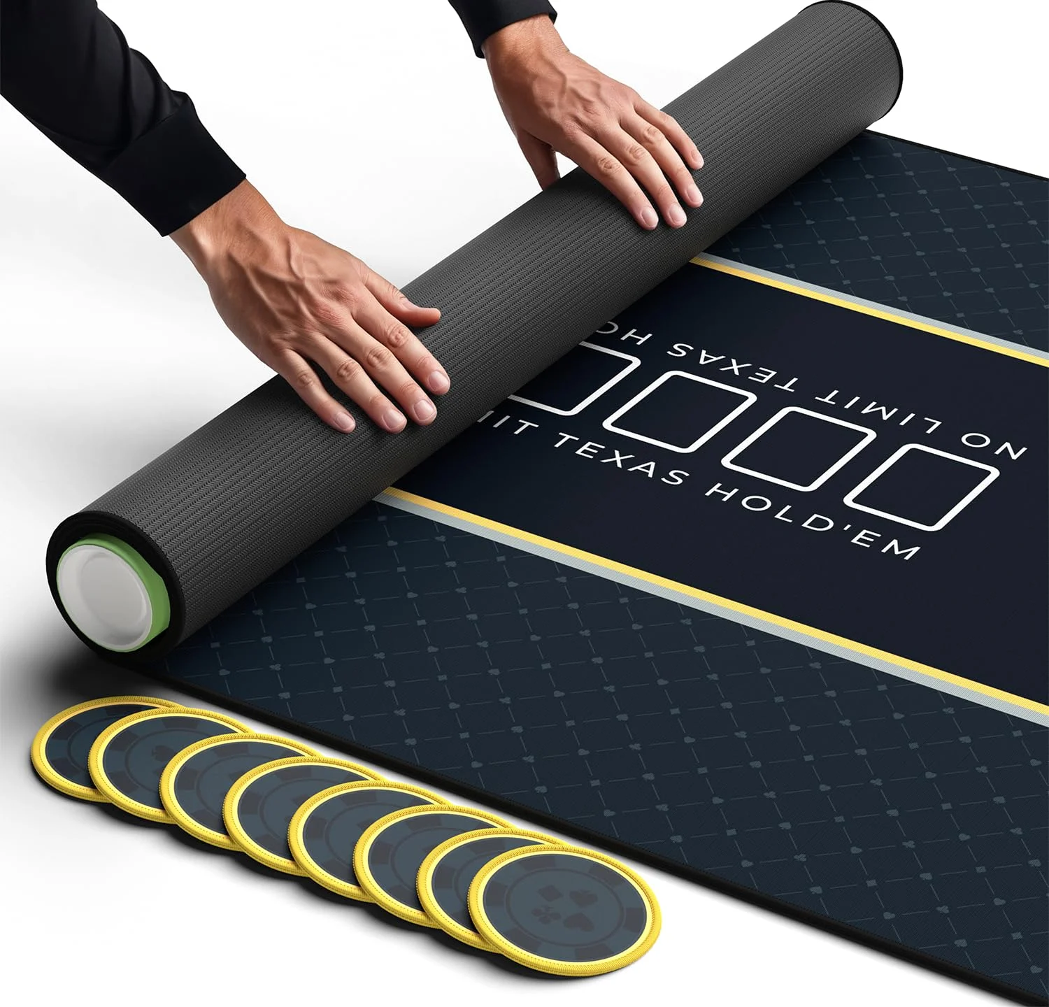 Newverest Tischauflage Texas Hold’em 180 x 90 cm – Casino Poker Matte für bis zu 10 Spieler, Spielabende zu Hause | Poker Matte mit Reißverschlusstasche, 8 Untersetzer & Geschenkbox