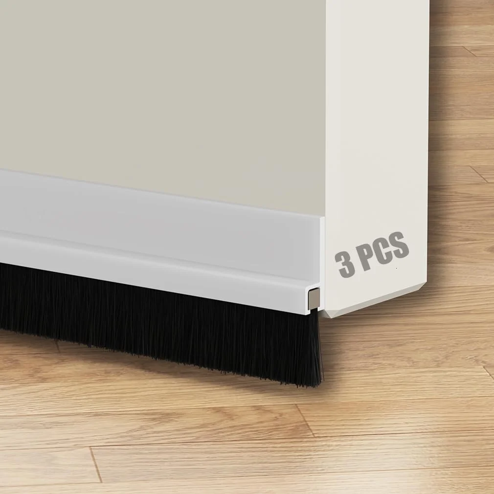 FFPMYF 3PCS Bürstendichtung Türleiste mit Bürste selbstklebend 4 x 100cm Türbodendichtung（Weiß）