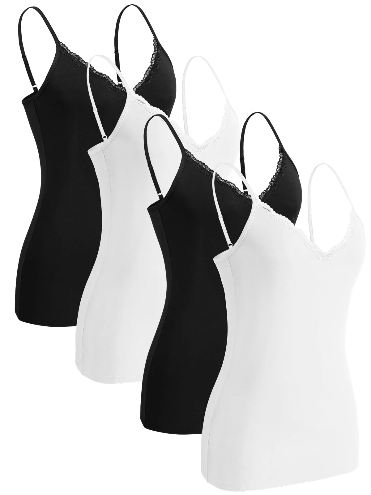 Knuffnee Damen Spitzen Unterhemd Spaghetti Träger Tank Top Verstellbare V-Ausschnitt Unterhemden 4er Pack