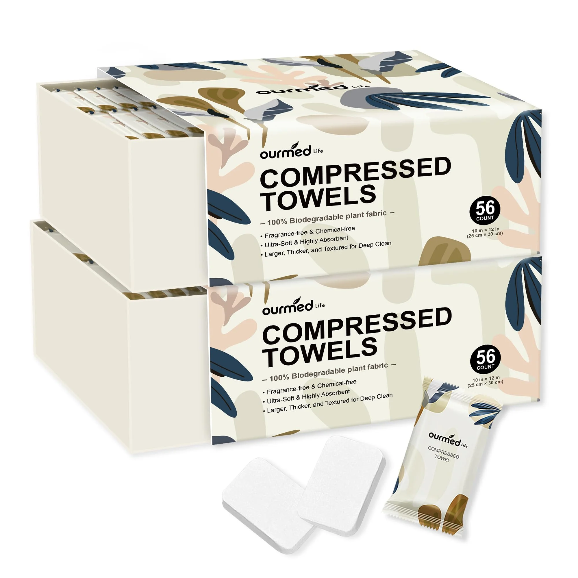 ourmed life Biologisch abbaubare Einweg-Gesichtshandtücher, kompakt, umweltfreundlich, super saugfähig, ideal für Reisen und Camping, 27,9 x 25,4 cm, praktische und hygienische Einweglösung, 24 Stück
