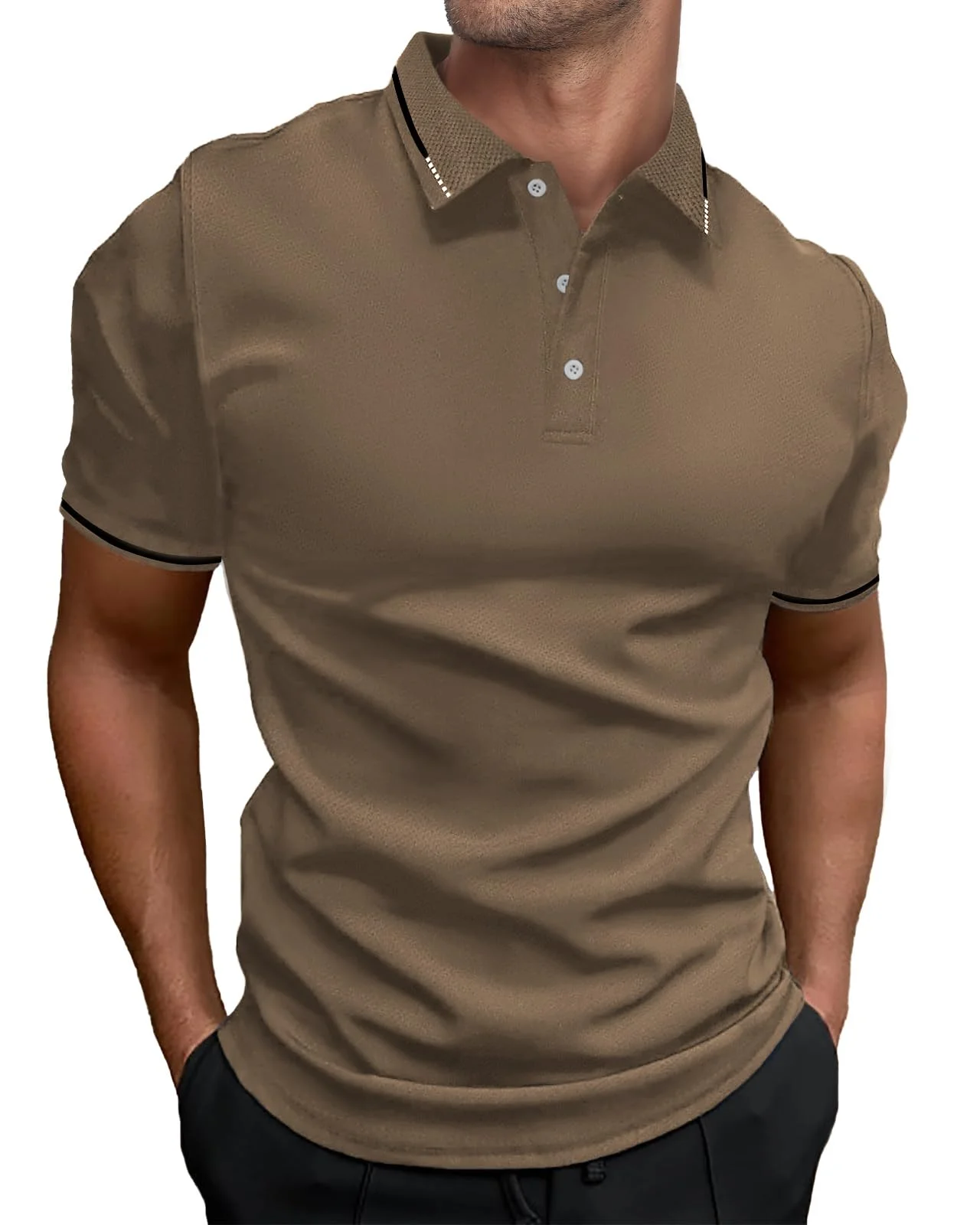 HMIYA Herren Poloshirt-Kontrast Kurzarm Polohemd Male Polo Klassisches