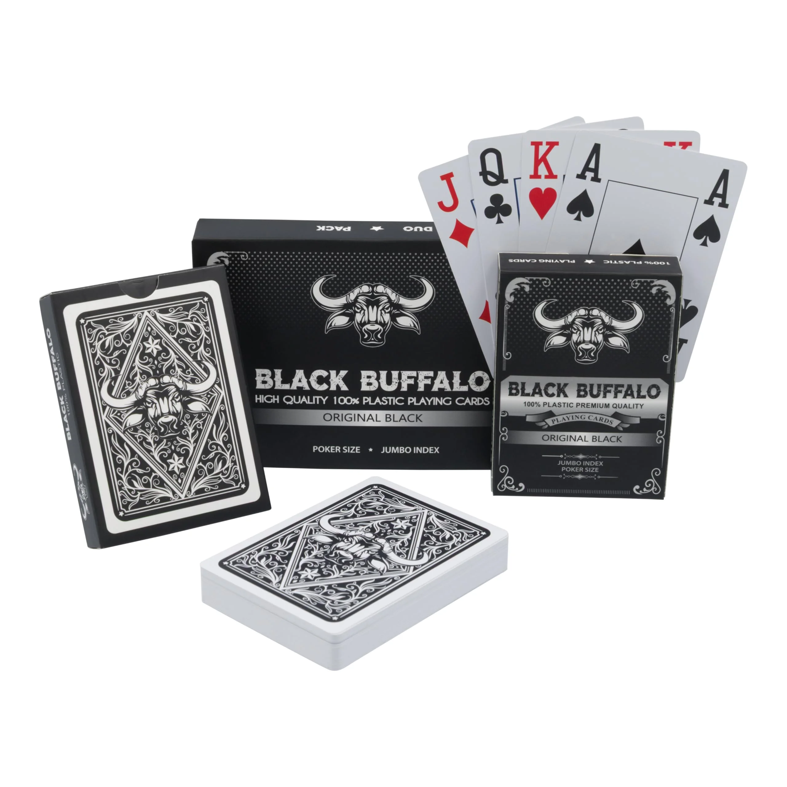 Black Buffalo Playing Cards – Wasserfeste Pokerkarten aus Plastik – 4 Eckzeichen mit Jumbo Index – Doppelpack