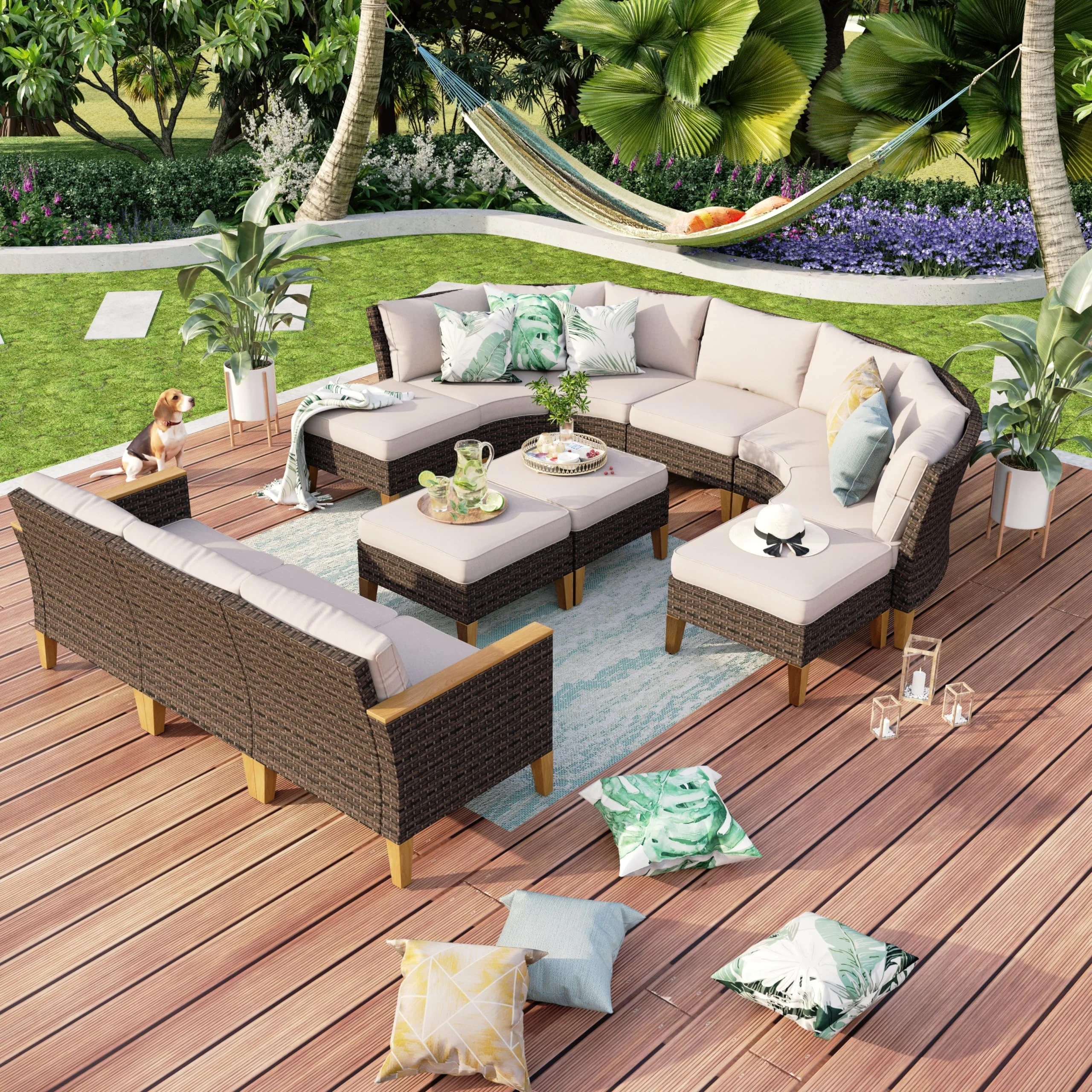 MFSTUDIO Polyrattan Gartenmöbel, Gartenlounge Outdoor, Wetterfest | Aktualisierte Rippen, 20% Dicker als Andere, Cushion PRO Fabric Wasserdicht, Leicht zu Reinigen. Gartenmöbel Wetterfest