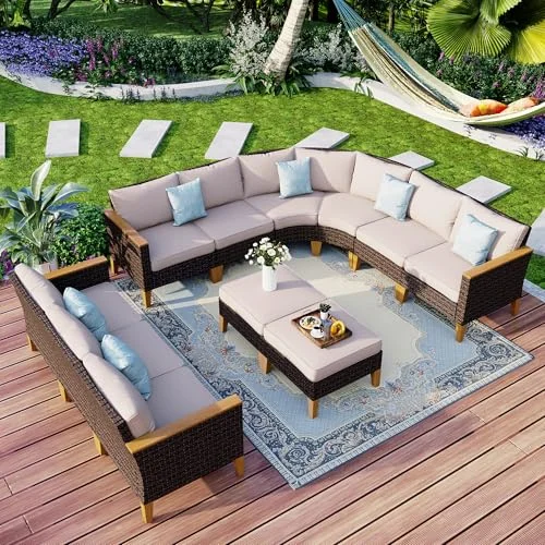 MFSTUDIO Polyrattan Lounge Set, Aktualisierte Rippen, 20% Dicker als Andere, Cushion PRO Fabric Wasserdicht, Leicht zu Reinigen. Gartenmöbel Wetterfest, Sitzgruppe für Garten.
