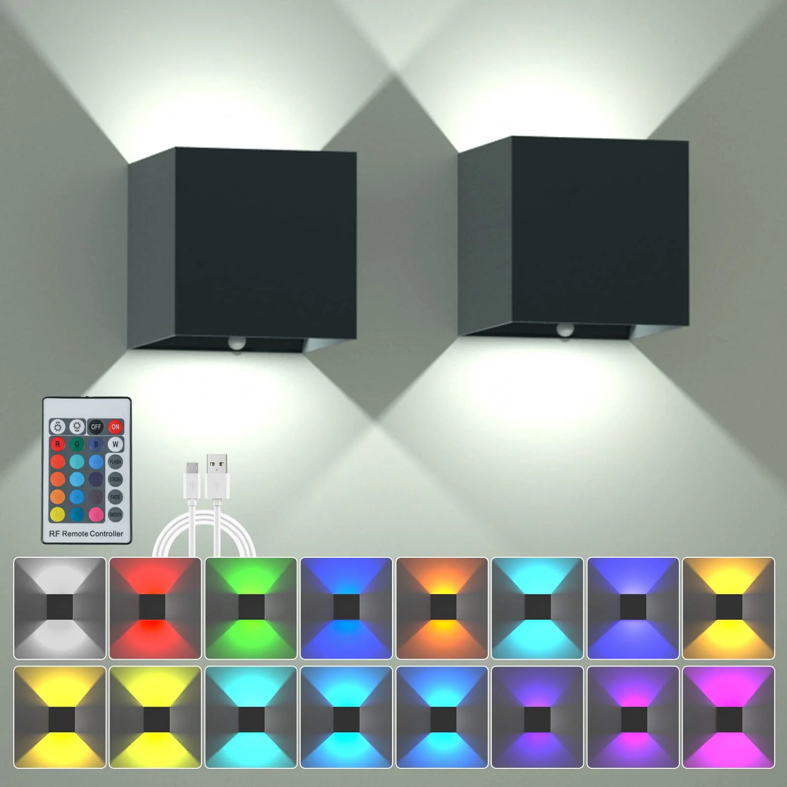 SURPALIG Wandleuchte Innen Akku 2 Stück, LED Wandleuchte Ohne Stromanschluss 16 Farben RGB, 6000 mAh Kabellose Wandlampe Innen Batterie mit Schalter, für Wohnzimmer, Schlafzimmer, Treppe, Flur