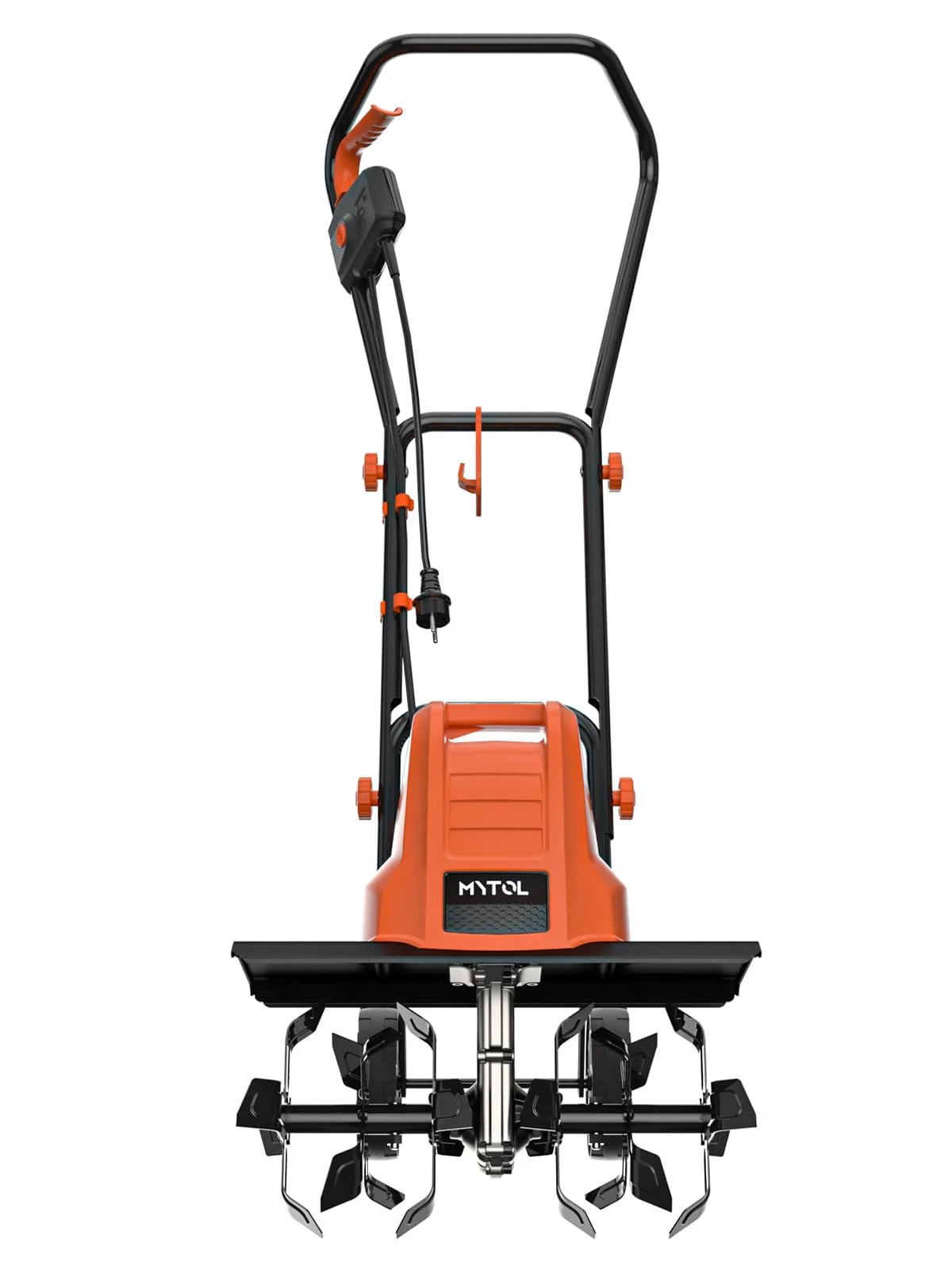 MYTOL 1500W Motorhacke Elektrisch, 45cm Arbeitsbreite, 22cm Arbeitstiefe, Leichtgewichts-gartenfräse mit 6×4 Robuste Stahlzinken, Klappbarer Griff, Doppelter Sicherheitsknopf, Überhitzungsschutz