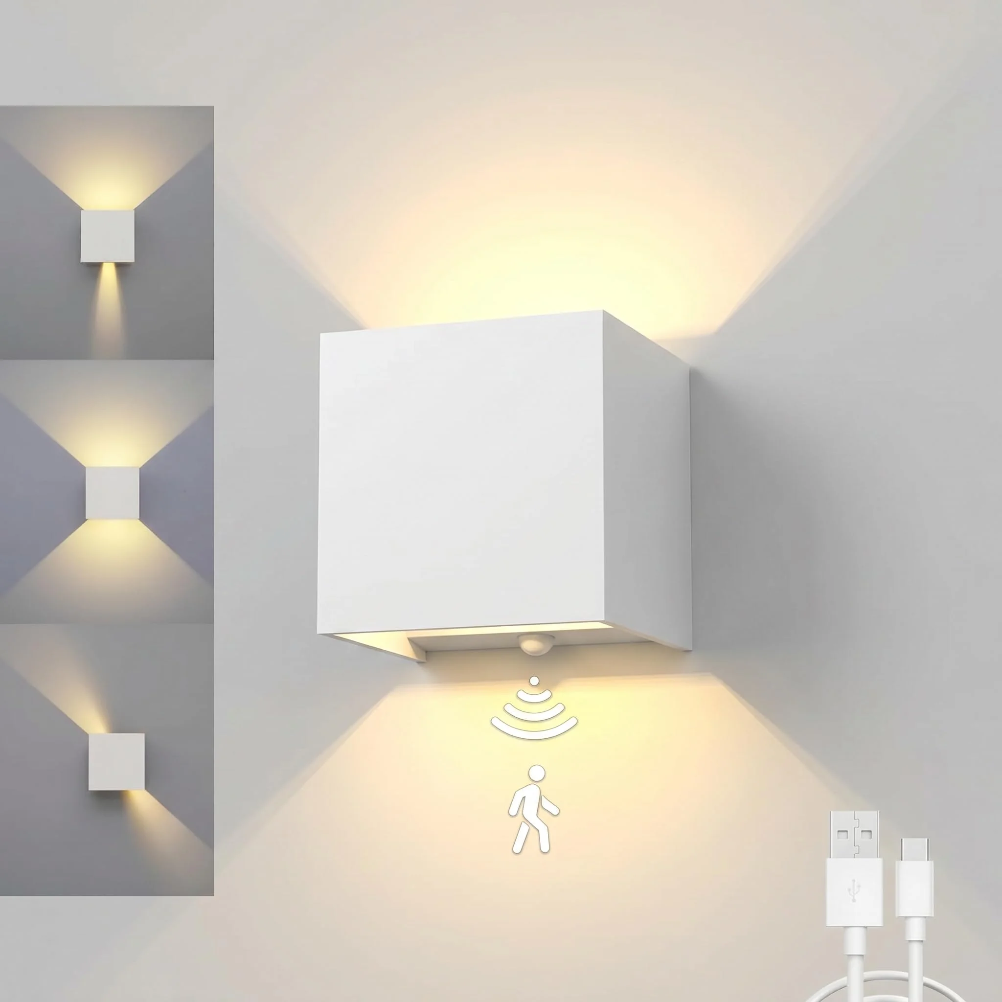 SURPALIG Wandleuchte Innen mit Bewegungsmelder,6000mAh Akku Wandlampe Batteriebetrieben, 12 W 3000K Wandleuchte mit Schalter,Einstellbar Abstrahlwinkel
