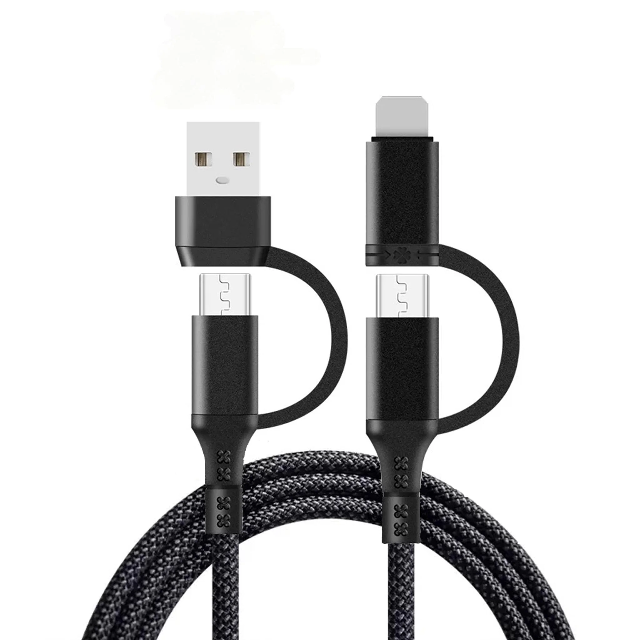 4 in 1 Multi Ladekabel USB C & USB A zu Typ C/iP Anschlüsse, 60W PD Schnellladekabel 1.2M Nylon Geflochten, Universal Ladekabel für iP, Samsung Galaxy, Huawei, Xiaomi, Tablet, Laptop, Reise & Büro
